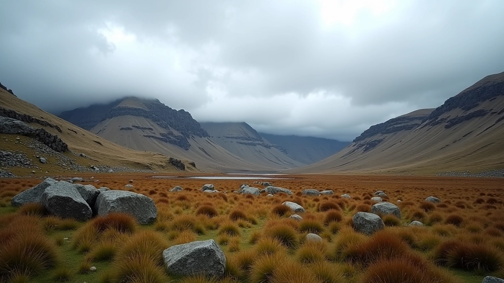 Dramatic mountain landscape with bog terrain