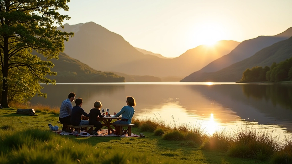 Scenic lakeside landscape with mountains