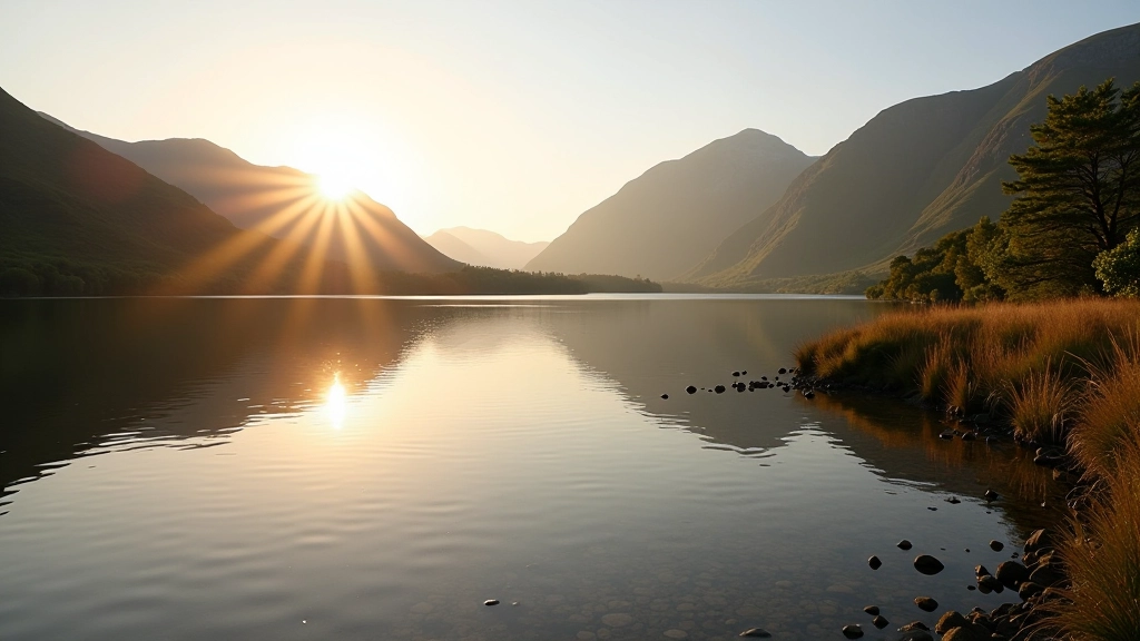 Beautiful Irish lakeside with clear water and mountain backdrop